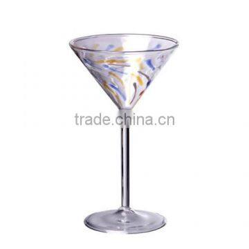 Borosilicate Martini Glass with amber, blue and white lines.