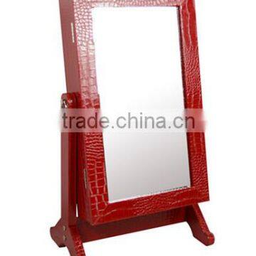 Leather jewelry mirror cabinet RED