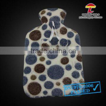 cool rubber hot water bottle with grey dots coral fleece cover