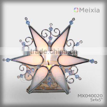 MX040020 china wholesale tiffany style holiday gift candle holder glass for christmas ornament