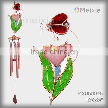 MX060046 stained glass ladybug flower decoration wind chime for garden decoration