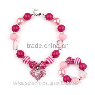 Wholesale chunky necklace, BubbleGum necklace bracelet,love pink pendent necklace