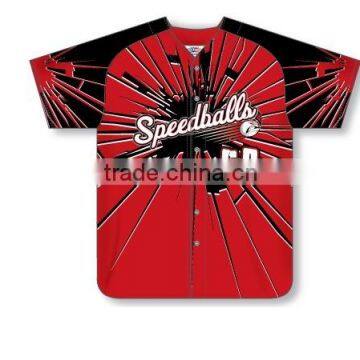 Custom Full Buttons Sublimated Short Sleeve Speedballs Baseball Jersey/Shirt made of Moisture Wicking Cool Polyester fabric