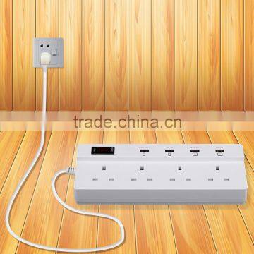 uk type suge protector socket with 4 port usb 13a 100-250v 4 way power outlet