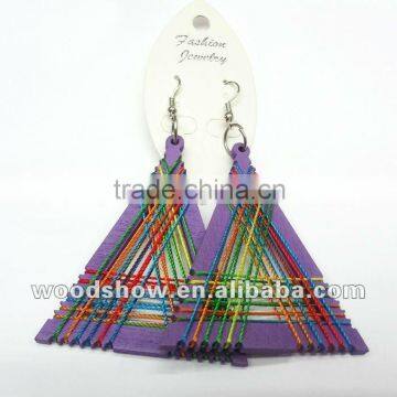 Hot Sale Colorful Thread Triangle Wood Earring