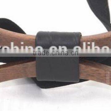 Vintage Hollow Wooden/Wood Bow Tie With Leather Center For Men's Suit