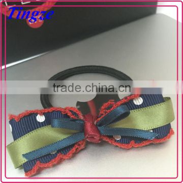 Wholesale fashion handmade unique ribbon girls bowknot kknekki hair elastic band TD11