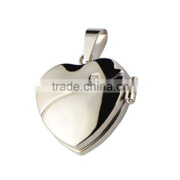 Heart Locket One Stone Inlay Pendant HMC Design P0208 High Polished Stainless Steel Pendant Can Put Photos