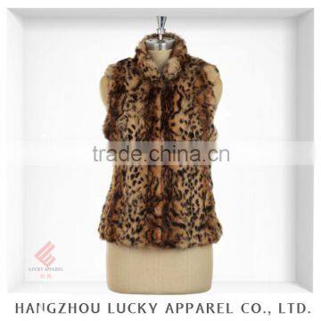 lady women fashion real rabbit patches print fur vest LK15072