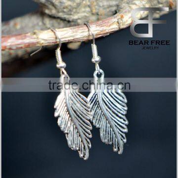 Ethnic National Style Leaf Shape Vintage Brass Silver Color Drop Earrings for Women