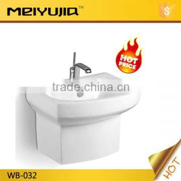 Square one piece ceramic wall hung basin for bathroom