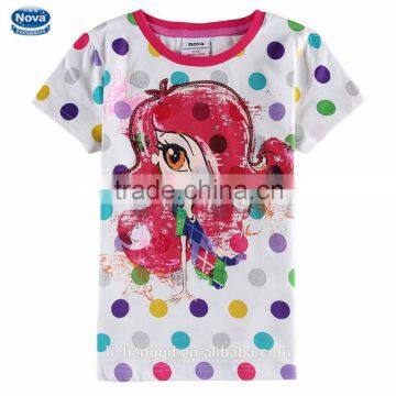 (K2752) kids wholesale clothing hot sale lovely dot short sleeve t shirt with cool girl printed baby t shirt of NOVA brand