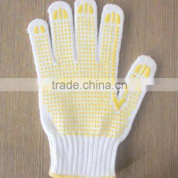 2016 Durable yellow pvc dotted cotton glove