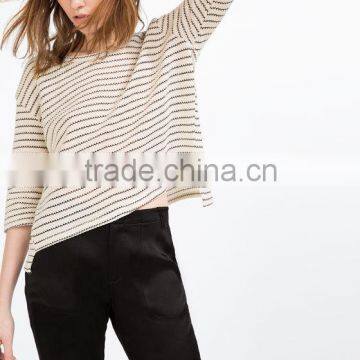 NAUTICAL STRIPE JACQUARD SWEATSHIRT V-neck back 89% cotton 11% polyester