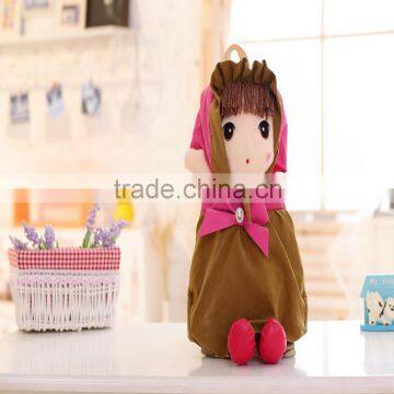 55cm beautiful customized beige stuffed plush Phil doll backpack with brown windbreak&pink hood