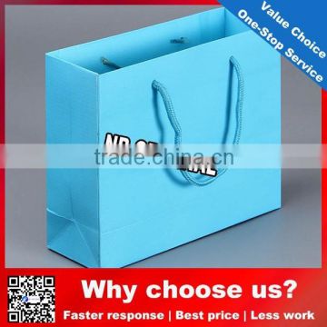 2015 New Luxury Shopping sky blue Paper Bag for Cloth shopping