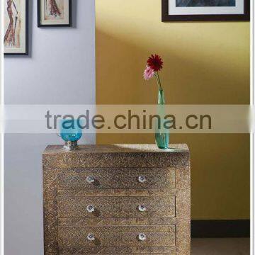 Embossed Brass Metal Drawer Chest / Dresser
