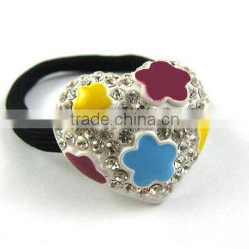 New Ponytail Holder Rhinestone Enamel Heart