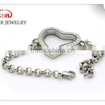 chunky chain 30mm Stainless Steel Heart Floating Locket Rhinestone Heart Locket Necklace Pendantl Lockets