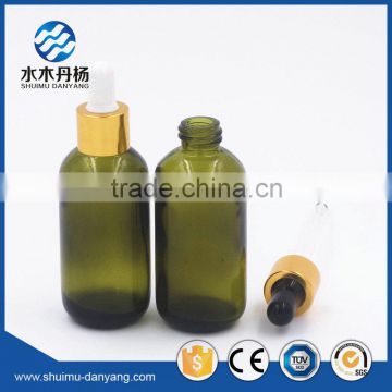 50ml dark green round glass dropper bottle with pipette dropper