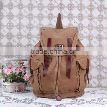 European men canvas backpack with leather trim