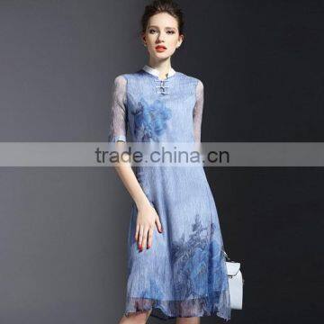 New Style Women Floral Dress With Collar Short Sleeve