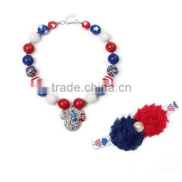 korea style baby child girl pearl beads cute mickey necklace with hairband wholesale baby girl pendant necklace