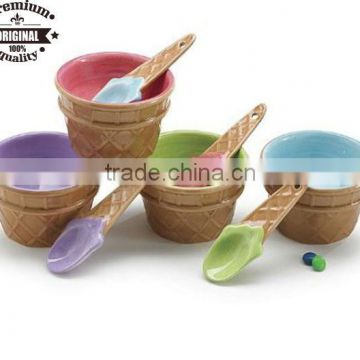 Set Of 4 Colorful Ice Cream Bowls With Spoons