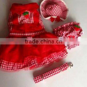 strawberry Dog Harness Dress 4 Piece Set - Dress, Hat, Leash and Panties