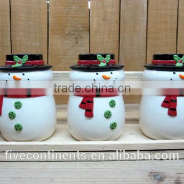 Christmas Snowman Tea Coffee Sugar Storage Jars Set