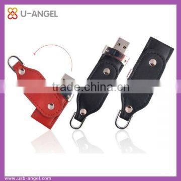 Hot selling low price promotion gift 32GB leather swivel USB flash drives with logo customized