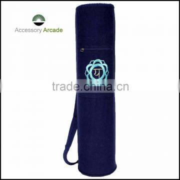 yoga mat bag in cotton canvas with single Chakra Embroidery in navy or purple