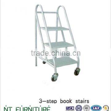 Light-weight Convenient Three Step book Stairs with wheels /book ladder