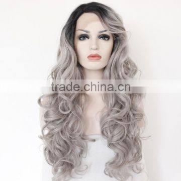 Ombre Silver Grey Body wave Synthetic Wig Long Natural Wigs N505