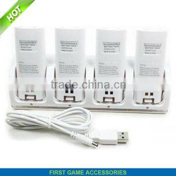 White 4 Charger Dock Station + 4 Battery for Wii Remote Controller