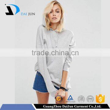 Daijun cheap oem high quality 100% cotton off white casual oblate drawstring elongated women plain pullover hoodie