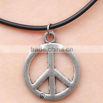 3.0mm Black Adjustable Vintage DIY Peace Sign Tattoo Rubber Necklace