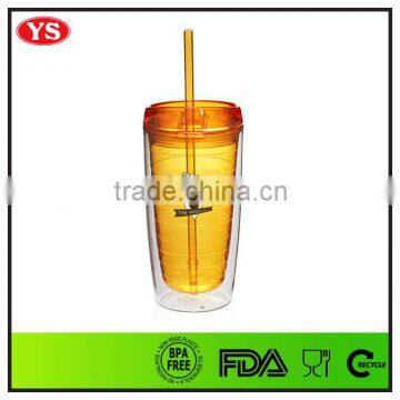 Eco-friendly Double Wall 16oz Clear Acrylic Tumbler With Straw
