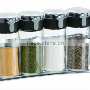 SINOGLASS Trade Assurance With Spring up Lid 100ml Glass Jar 4 Jars Spice Rack
