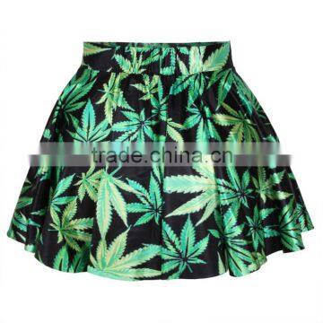 Latest New Design Mature Women In Skirts Maple Leaves Print Dress N13-17