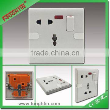 Bakelite plate 250V 1gang 13A 5pin multi socket with switch and neon wall switched socket