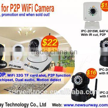 Cheapest!!!Home security wireless IP camera 32G TF Card security P2P WIFI IP Camera