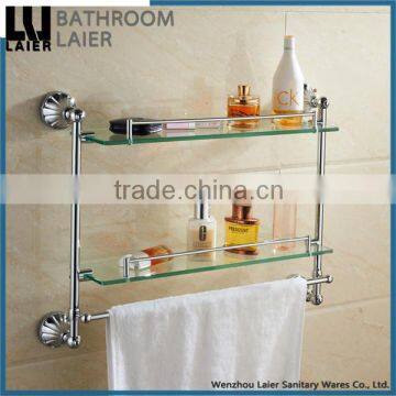 China Supplier Zinc Alloy Chrome Finishing Bathroom Accessories Wall Mounted Double Glass Shelf