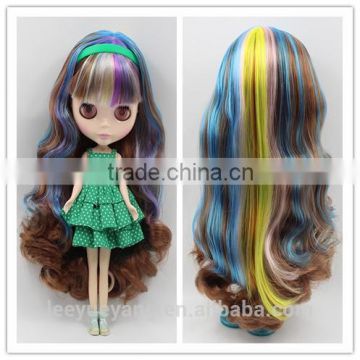 Rainbow Blythe Doll Wig, Water Wave Synthetic Hair with Bangs Heavy and Soft