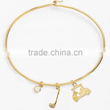 Promotional Custom golf charms gold tone wire bangle bracelet