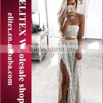 Wholesale fashion spangle white Two piece fashion sexy ladies prom dress