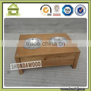 SDD02 Wooden Dog Products stainless steel bowl Dog Feeders design