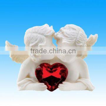 1 Cherub Two In Love Figurine White Faux Stone Sculpture Valentines Day Gift photo-2