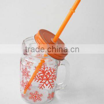 Hot Sale Snowflake Surface Handling Glass Cold Drink Jar With Straw photo-4