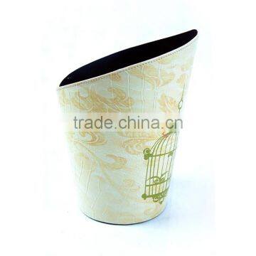 Hot Sale Bird And Birdcage Office Decorative Faux Leather Trash Can With Handle photo-2